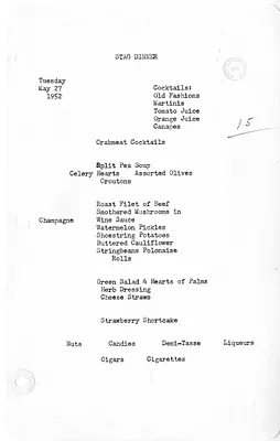 White House Menu for Stag Dinner