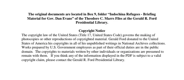 Indochina Refugees - Briefing Material for Gov. Dan Evans