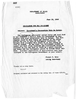 Memorandum from Acting Secretary of State Joseph Grew to President Harry S. Truman