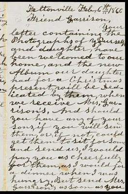 Letter from Charles Brigham, Feltonville, to William Lloyd Garrison, Feb. 6th, 1866