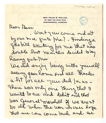 Letter from Natalie Wallace to Bess W. Truman