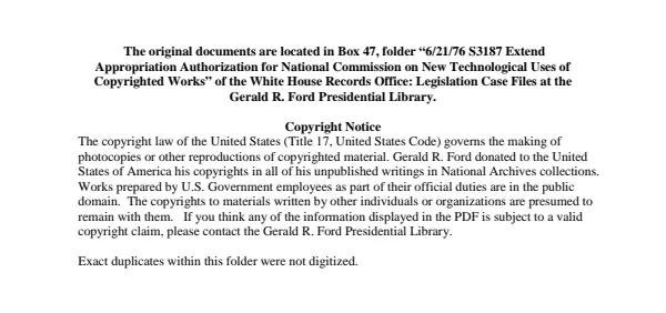1976/06/21 S3187 Extend Appropriation Authorization for National Commission on New Technological Uses of Copyrighted Works