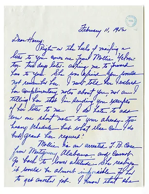 Letter from Myra Hornbuckle to Harry S. Truman with Related Material