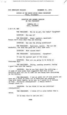 Question and Answer Session by the President, Gondola No. 1, Vail, Colorado [Ford Speech or Statement]