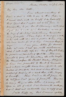 Letter from Samuel May, Boston, to John Bishop Estlin, 22nd July, 1850