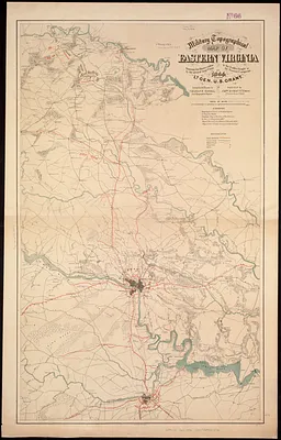 Military topographical map of eastern Virginia showing the routes taken by the several army corps & the battles fought in the present campaign of 1864 under Lt. Gen. U. S. Grant