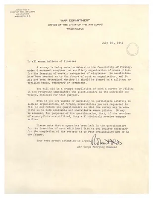 Letter and Survey to All Women Holders of Licenses
