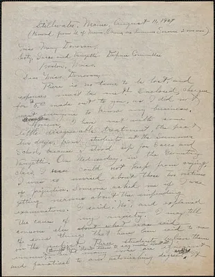 Louie Maud Merriam autograph letter signed to Mary Donovan (Sacco-Vanzetti Defense Committee), Stillwater, Me., August 11, 1927