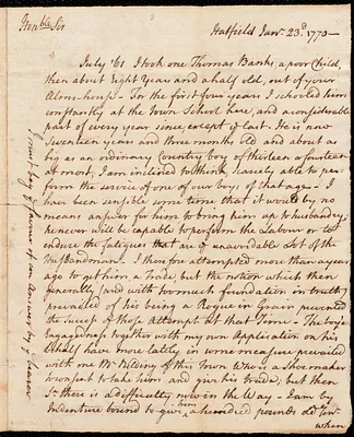 Thomas Banks indentured to apprentice with Belding of Hatfield, 1770