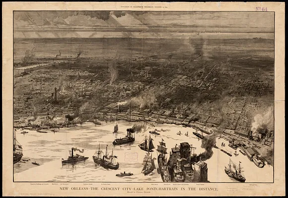 New Orleans, the Crescent City, Lake Ponchartrain in the distance