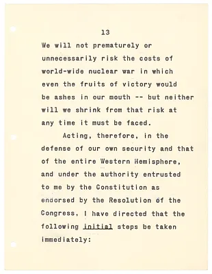 Reading copy of the radio and television report to the American people on the Soviet arms build-up in Cuba, 22 October 1962