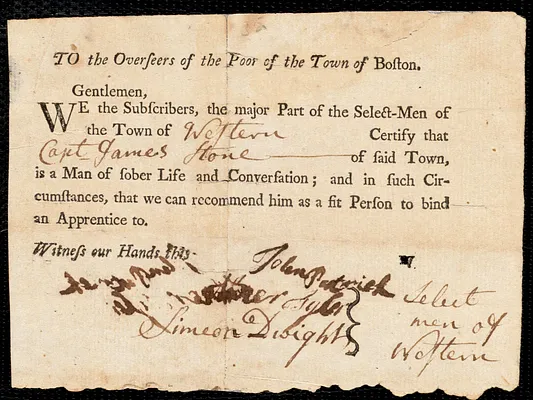 Katharine Ross indentured to apprentice with James Stone of Western, 20 January 1774