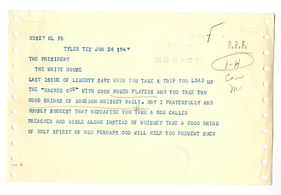 Telegram from Wilborn Edgar Morgan to President Harry S. Truman