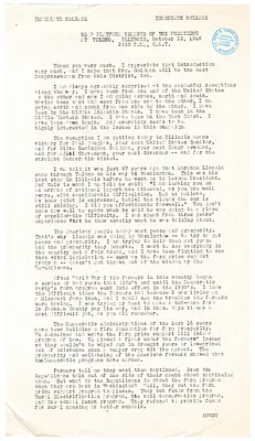 Press Release, Speech of President Harry S. Truman, Tolono, Indiana
