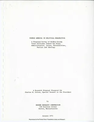 1972 Presidential Election Campaign Files: Middle America in Political Perspective-A Proposed Survey of Middle-Income Voter Attitudes Toward The Nixon Administration [1 of 2]