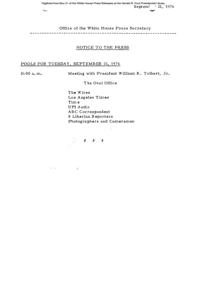 Pools for Tuesday, September 21, 1976 [Pool Assignments]