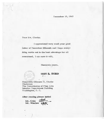 Correspondence Between President Harry S. Truman and Gilmore Clarke