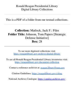 Johnson, Tom Papers [Strategic Defense Initiative]