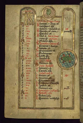 October Calendar with Bunch of Grapes and Scorpio in roundels