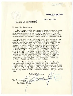 Letter from Secretary of State Edward Stettinius to President Harry S. Truman
