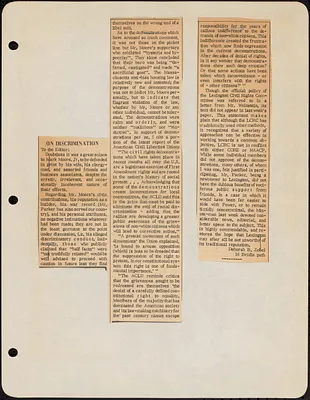 “On Discrimination” letter to the Editor by Deborah B. Zobel
