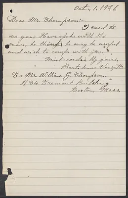 Sacco-Vanzetti Case Records, 1920-1928. Correspondence. Bartolomeo Vanzetti to William G. Thompson, October 1, 1926. Box 40, Folder 101, Harvard Law School Library, Historical & Special Collections