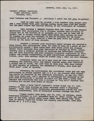 [Darius B. Conklin] typed letter to Peter Anderson [General Defense Committee, Detroit, Mich.], December 13, 1927