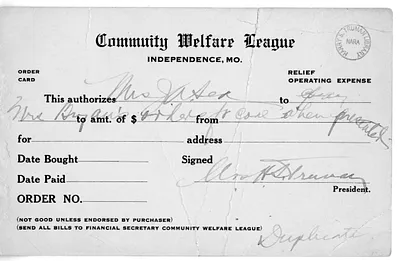 Order Card from the Community Welfare League