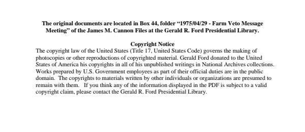 1975/04/29 - Farm Veto Message Meeting