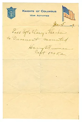 Handwritten Note from Harry S. Truman