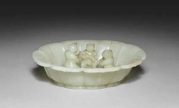 Octofoil Dish with Three Boys