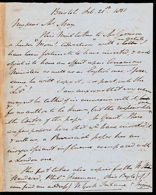 Letter from John Bishop Estlin, Bristol, to Samuel May, Feb. 21st, 1851