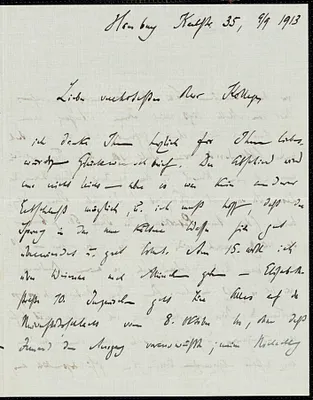 Marcks, Erich, 1861-1938 autograph letter signed to Hugo Münsterberg, Hamburg, Ger., 9 September 1913