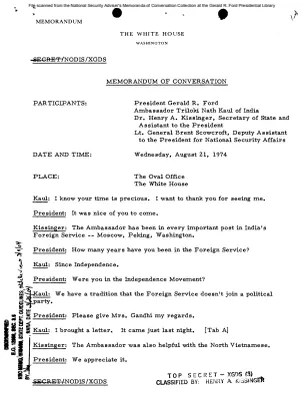 August 21, 1974 - Ford, Indian Ambassador Triloki Nath Kaul