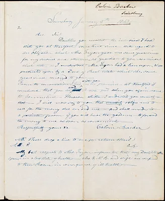 Letter from Calvin Barber, Simsbury, to Amos Augustus Phelps, January 5th 1842