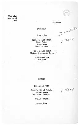 White House Luncheon and Dinner Menu