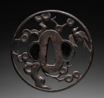 Sword Guard (Tsuba) with Swallow in Pine