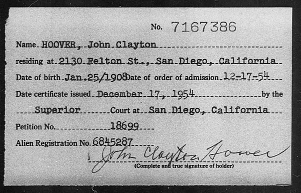 Hoover, John Clayton - 1954