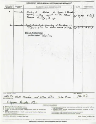 Subject File, 1969-73: Culpeper Reaction Plan [Security of the Communications and Records Center, Federal Reserve Bank of Richmond]