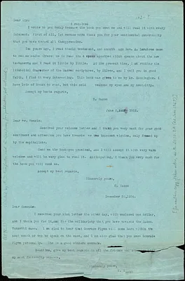 Nicola Sacco typed note (copy) to "Dear Sir," [Dedham] ; Nicola Sacco typed note (copy) to Mr. Kenzie, [Dedham], 5 June 1922 ; Nicola Sacco typed note (copy) to "Dear Comrade," [Dedham], 30 December 1924 ; Nicola Sacco typed letter (copy) to Norman M. Thomas, Dedham, 22 June 1927