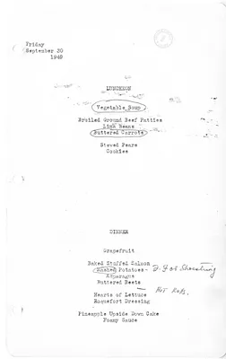 White House Luncheon and Dinner Menu