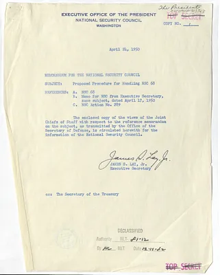 Memorandum from James S. Lay, Jr. to the National Security Council with Attachment