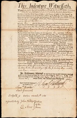 Rebecca Taylor indentured to apprentice with Samuel/James Holbrook of Boston, 28 February 1760