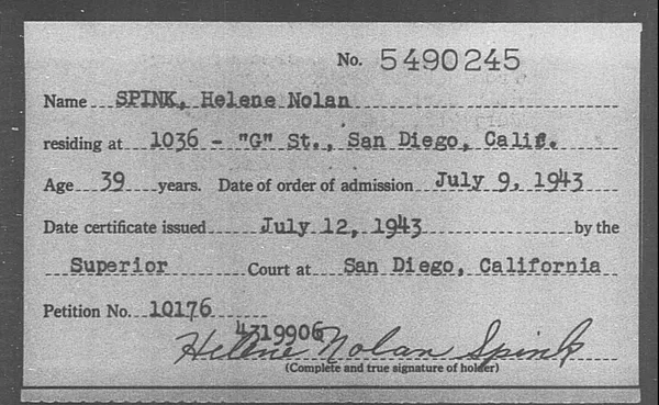 Spink, Helene Nolan - 1943