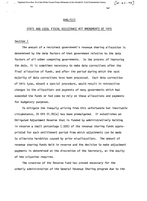Analysis: State and Local Fiscal Assistance Act Amendments of 1975 [Report]