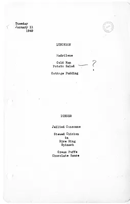 White House Luncheon and Dinner Menu