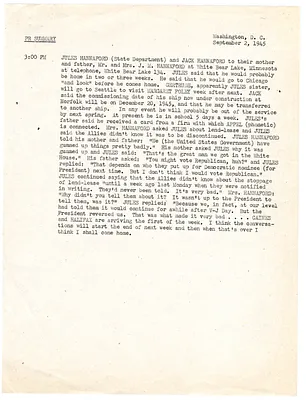 Summary of Conversation Between Jules Hannaford, Jack Hannaford, and their mother and father, Mr. and Mrs. J. M. Hannaford
