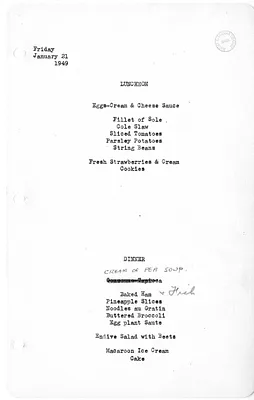 White House Luncheon and Dinner Menu