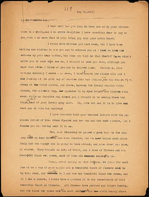 Nicola Sacco typed letter (copy) to "Auntie Bee" [Elizabeth Glendower Evans], Dedham, 22 May 1927