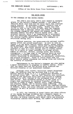 President's Letter to Congress on highway safety